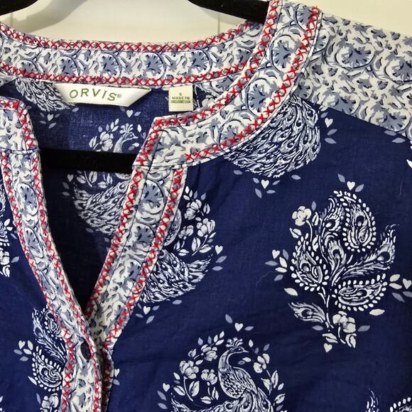 Orivs Blockprint Lighweight Tunic Tip Blue Bohemian Lightweight Size Small - Picture 7 of 9